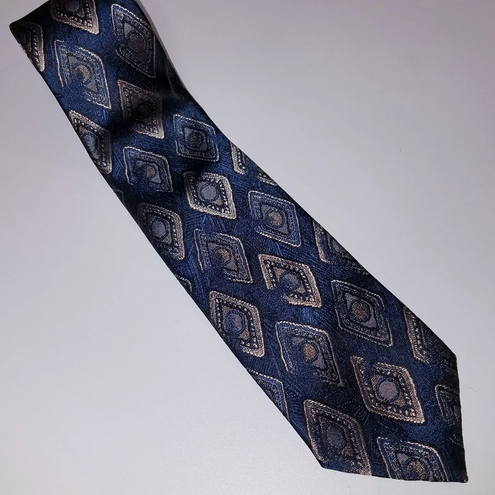 Oscar De La Renta Men's Tie Studio Black Blue Beige Made in the USA